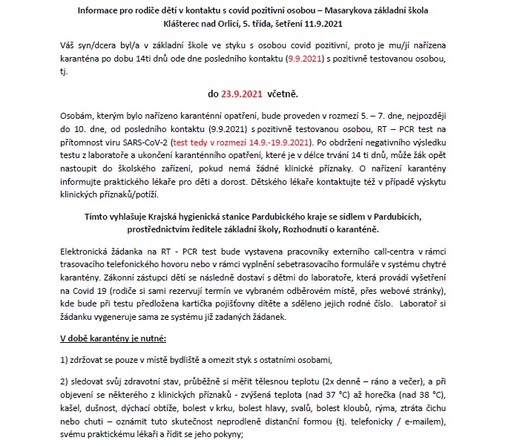 Klášterec nad Orlicí - Základní škola, šetření 11.9.2021 - Informace pro rodiče karanténa ve škole.jpg